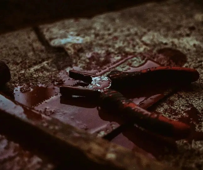 A pair of pliers sitting on top of a wooden table.